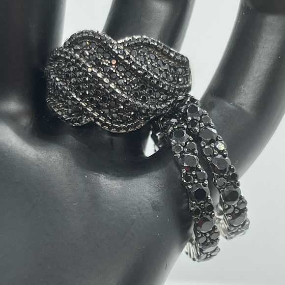 Set of 3 sterling silver black pave CZ rings sizes 7 & 9 - Picture 2 of 16